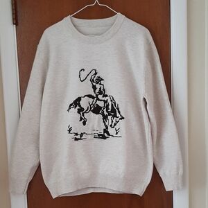 Men's Cream Crewneck Sweater with Black Rodeo Graphic